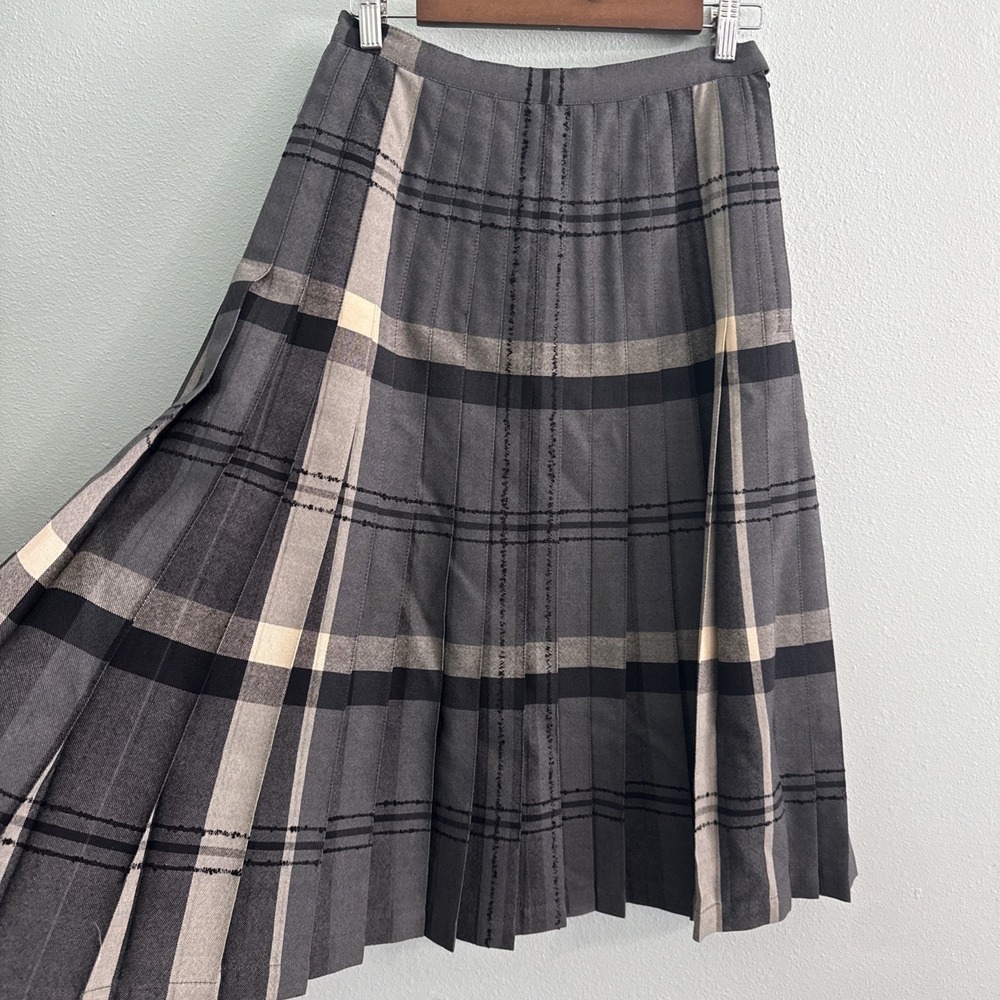 Vintage 60's Highland Queen Virgin Wool Gray Plaid Reversible skirt Women 10 - Picture 2 of 7